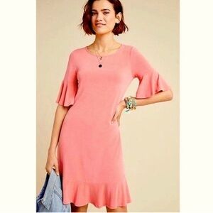 Anthropologie Averil Tee Dress Pink Stretch Modal Jersey Flutter Sleeve Small